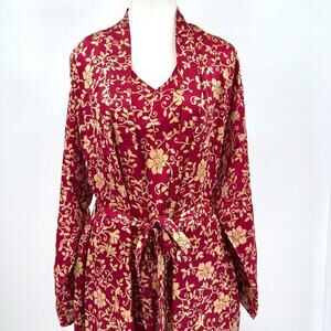 Talbots Intimates Silk Cranberry/Tan Floral Robe & Nightgown Size Medium Petite